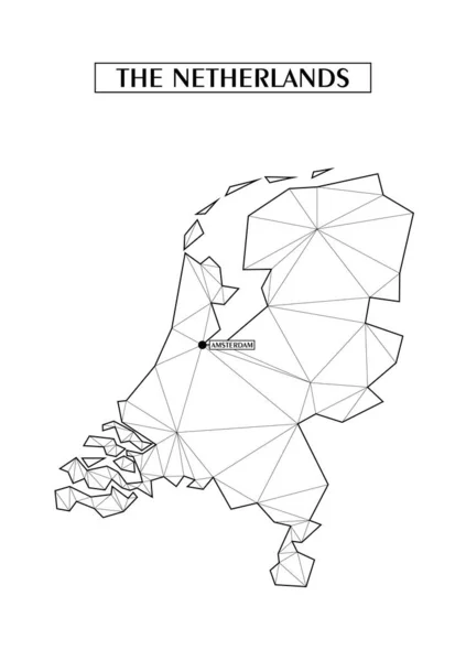 Polygonal abstrakt karta över Nederländerna med anslutna triangulära former bildas från linjer. Capital City-Amsterdam. Bra affisch för vägg i ditt hem. Dekoration för rums väggar. — Stock vektor