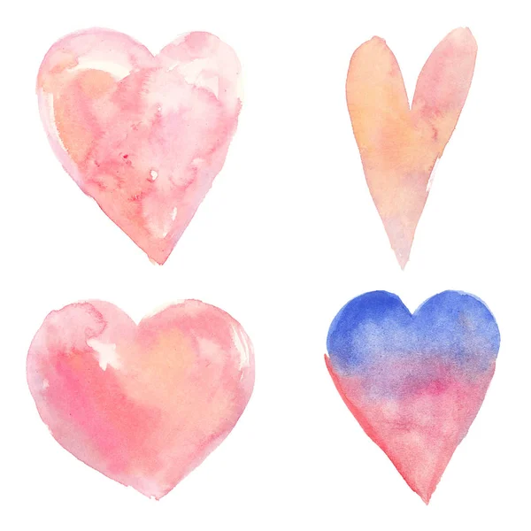 Corações de aquarela doces pintados à mão para Dia dos Namorados ou casamento. Adequado para embalagem, papel, têxtil ou tecido . — Fotografia de Stock