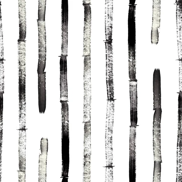 Bamboo, watercolor hand drawing, isolated abstract texture, seamless pattern, black line style, painted with a brush. Vintage style illustration.