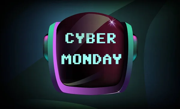 Cyber Pazartesi Satılık neon afiş vektör tasarım şablonu. Cyber Pazartesi Büyük indirimler astronot kask neon ışık metin , renkli modern tasarım trendi, parlak işareti. Vektör.