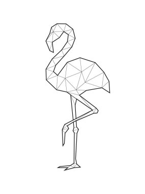 Siyah çizgiler ile geometrik veya çokgen güzel flamingo illüstrasyon. Minimal yaz afişi. Vektör çizimi.