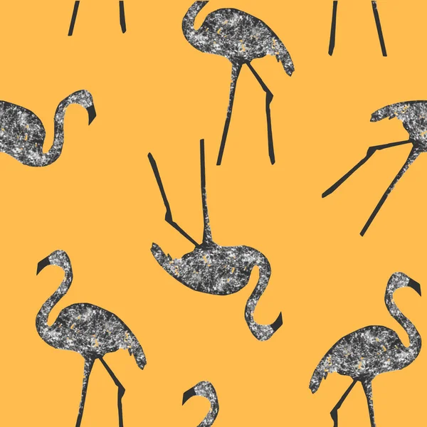 Motif vectoriel abstrait sans couture avec des flamants roses sur fond orange. Bon pour les emballages, l'emballage, le tissu ou le textile . — Image vectorielle