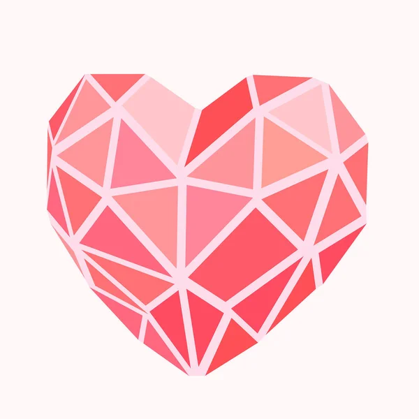 Corazón vector poligonal rosa, gráfico 3D poli baja para el día de San Valentín, boda . — Vector de stock