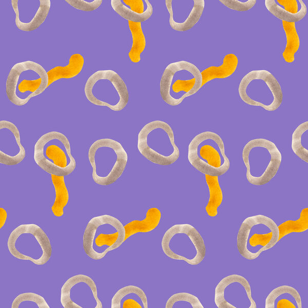 Модный абстрактный бесшовный рисунок с мазками, образует желтый и серый цвета на фиолетовом фоне. Текстура ручной работы для текстиля, ткани, бумаги, упаковки
.