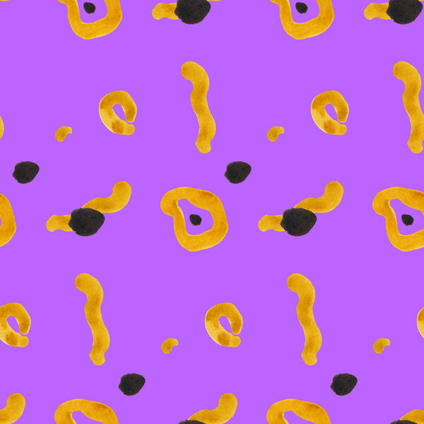 Модный абстрактный бесшовный рисунок с мазками, образует желтый и серый цвета на фиолетовом фоне. Текстура ручной работы для текстиля, ткани, бумаги, упаковки
.