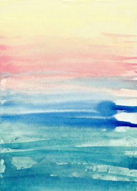 Soyut manzara- Sanat. Stil suluboya deniz dalgaları, kum, su, noktalar, sıçramalar ve yayılma girdapları içerir. Coloful çizim. El boyaması.