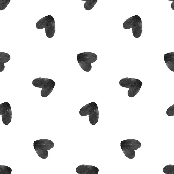 추상 손으로 그린 수채화 원활한 패턴 검은 비행 하트. 절연 된 텍스처. — 스톡 사진