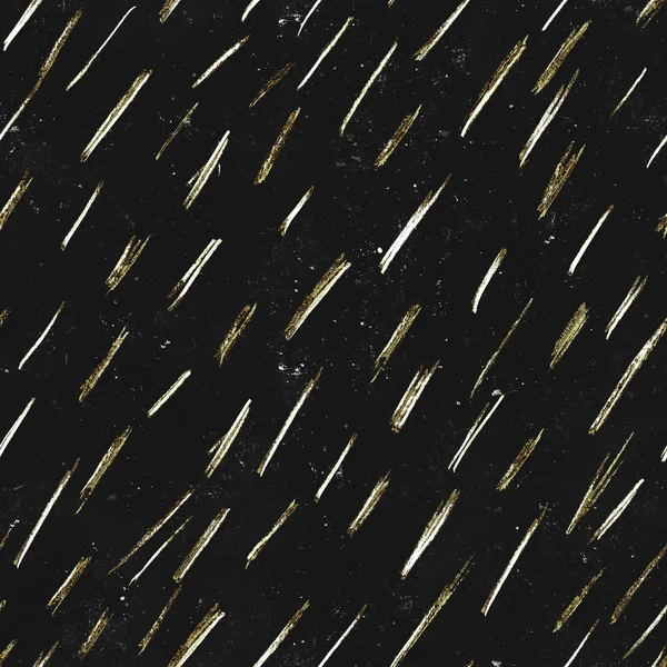 Lápis desenho padrão sem costura com chuva dourada, usando lápis de cor, lápis de cor e giz. Localizado no fundo escuro cósmico. Bom para papel de embrulho, têxtil, cartões de saudação . — Fotografia de Stock