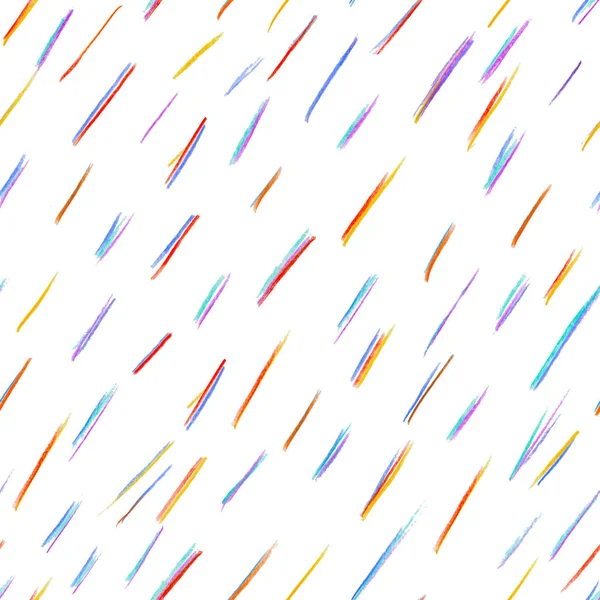 Pencil drawing seamless pattern with colour rain, using colour pencils, crayons and chalks. Located on a white background. Good for wrapping paper, textile, greeting cards.