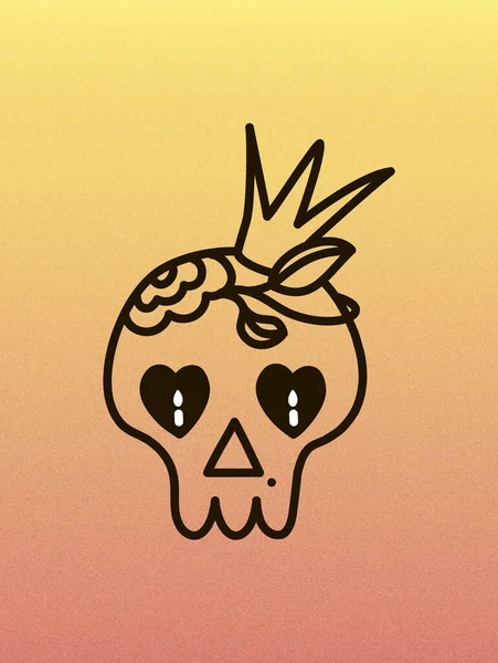 Icono de vector de calavera de dibujos animados con corona, rosas en la cabeza y velas en lugar de ojos sobre fondo retro naranja. Símbolo de Halloween. Signo de cráneo . — Vector de stock