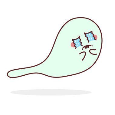 Şirin Kawaii ağlayan hayalet. Cadılar Bayramı için vektör illüstrasyonu. Logo için iyi ya da dekorasyon için çıkartma.