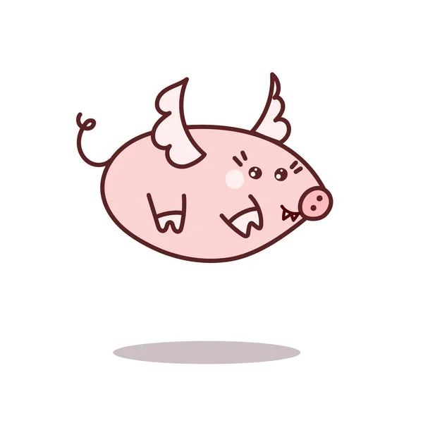 Kawaii pig, spooky, wich flying. Cute illustration of pig. Good for stickers, prints Please dont use for meat ads. — Stock Vector