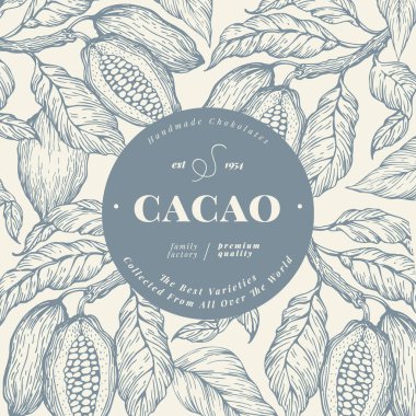 Cocoa bean tree banner template. Chocolate cocoa beans background. Vector hand drawn illustration. Vintage style illustration. clipart