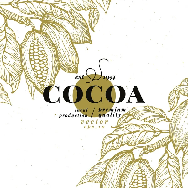 Kakaobönan träd formgivningsmall. Choklad Kakao bönor logotyp. Vector handen ritade illustration. Vintage stil bakgrund. — Stock vektor