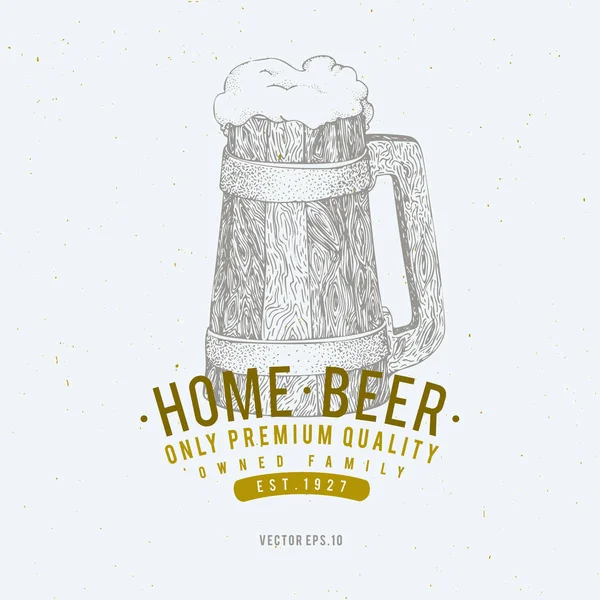 Modello logo birra. Illustrazione della tazza di birra disegnata a mano vettoriale. Design in stile vintage. Può essere utilizzato per la società birreria, birreria, pub, caffè, ristorante di birra . — Vettoriale Stock