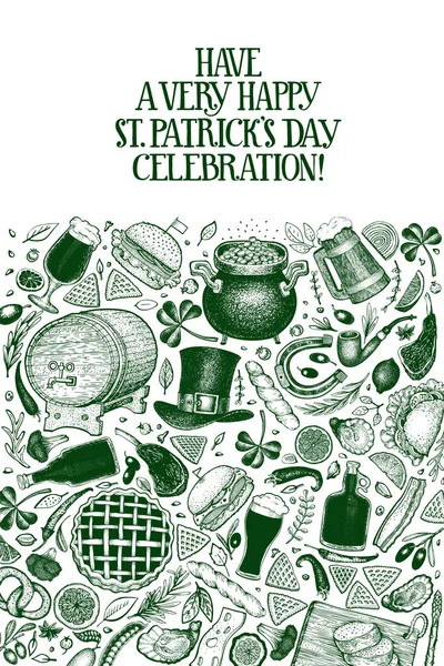 Patricks Day Szablon Projektu Wektor Ręcznie Rysowane Ilustracje Irlandzki Tło — Wektor stockowy