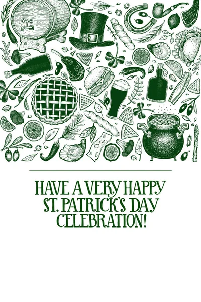 Patricks Day Design Template Vector Hand Drawn Illustrations Irish Retro — Stock Vector