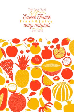 İskandinav elle çizilmiş meyve tasarım şablonu. Tek renkli grafiği