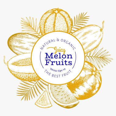 Tropikal yaprakları tasarım şablonu ile kavun ve karpuz. Han