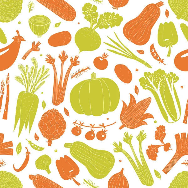 Eğlenceli el çizilmiş sebzeler Dikişsiz desen. Yemek geçmişi. Lin