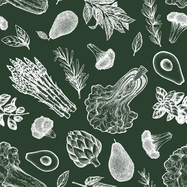 Zöld zöldségek varrat nélküli mintázat. Kézzel rajzolt vektor élelmiszer-Illust — Stock Vector