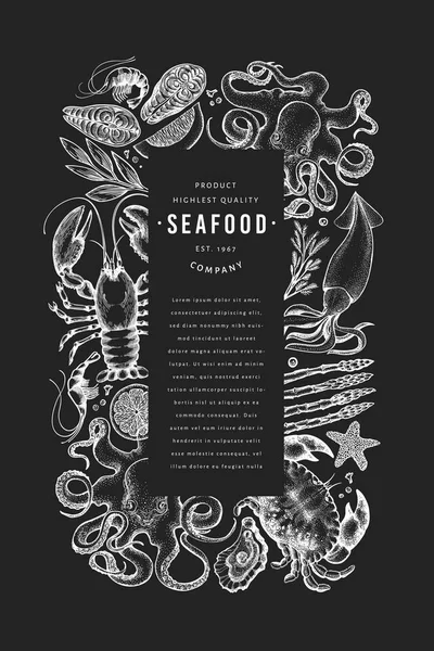 Шаблон дизайну морепродуктів і риб. Рука намальована Векторні ілюстрації — стоковий вектор