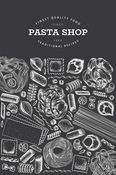 Olasz tészta tervezősablon. Kézzel rajzolt vektor élelmiszer illusztrati — Stock Vector