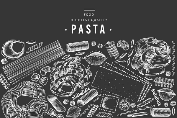 Plantilla de diseño de pasta italiana. Dibujado a mano vector alimentos illustrati — Vector de stock