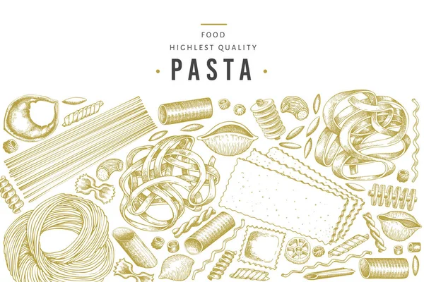 Modelo de design de massas italiano. Vetor desenhado à mão alimento ilustrati — Vetor de Stock