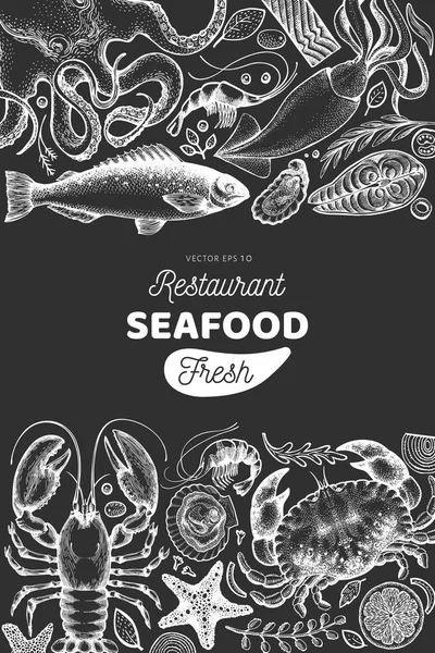 Seafood loja desenhado à mão modelo de banner vetorial. Estilo retrô —  Vetores de Stock