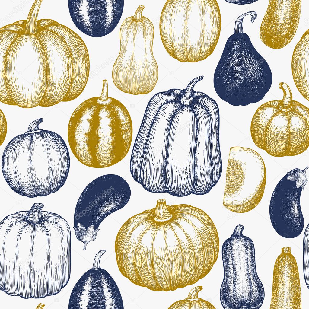 Thanksgiving Day and Halloween seamless pattern. Vector hand dra
