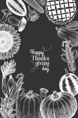Mutlu Şükran Günü tasarım şablonu. Vektör el çizilmiş illust