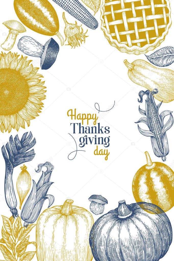 Happy Thanksgiving Day design template. Vector hand drawn illust