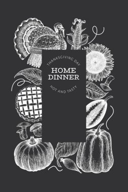 Mutlu Şükran Günü afiş şablonu. Vektör el çizilmiş illust