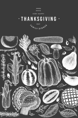 Mutlu Şükran Günü afiş. Vektör el çizilmiş çizimler o