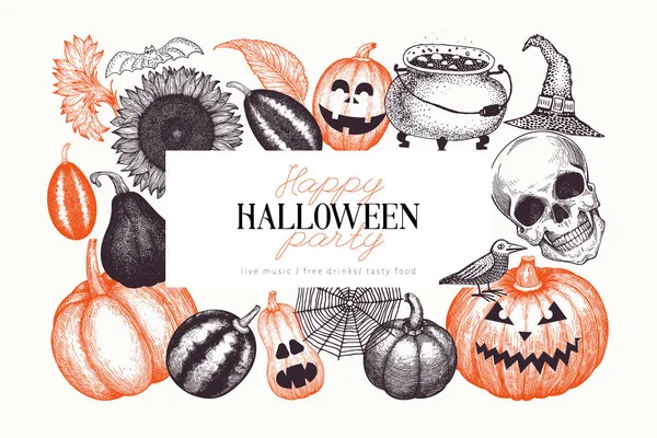 Halloween banner template. Vector hand drawn illustrations. Desi — Stock Vector