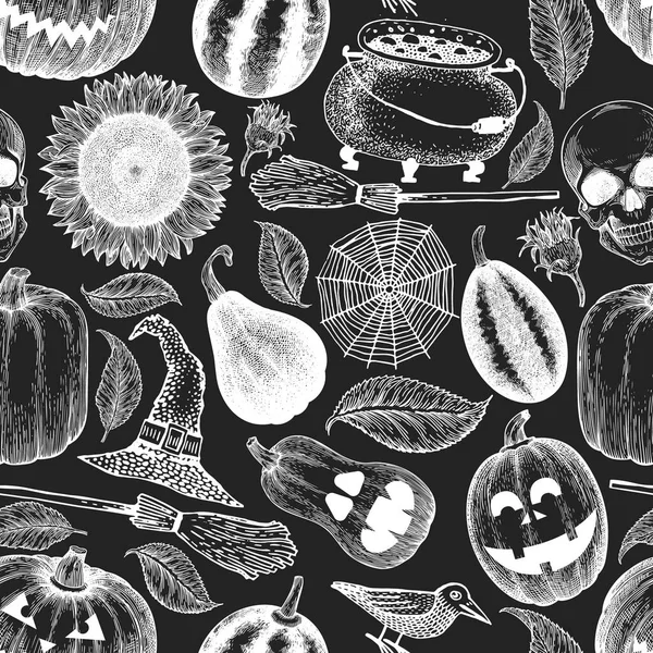 Halloween seamless pattern. Vector hand drawn illustrations on c — Stock Vector