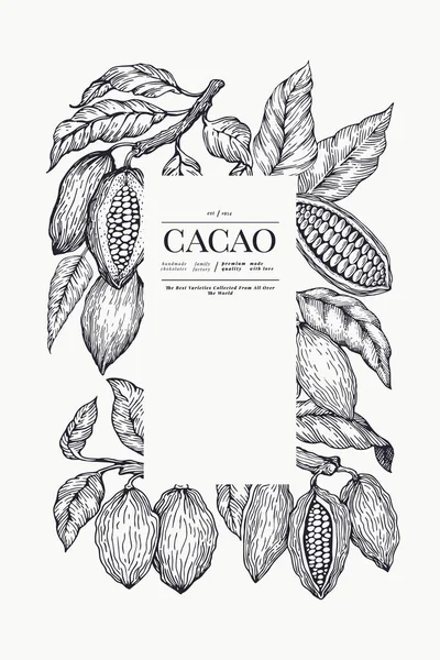 Modello banner di cacao. Cioccolato cacao fagioli sfondo. Vettore — Vettoriale Stock