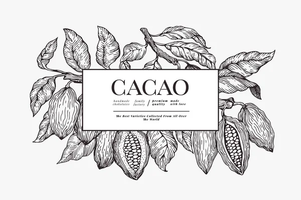 Modello banner di cacao. Cioccolato cacao fagioli sfondo. Vettore — Vettoriale Stock