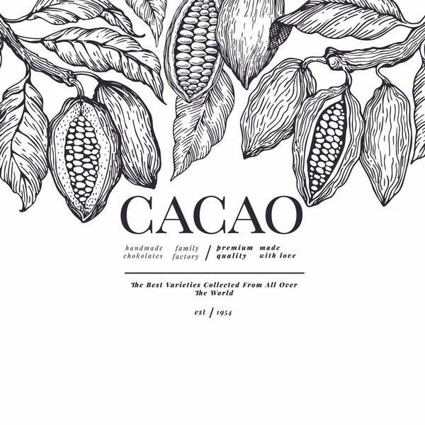 Modelo de banner de cacau. Fundo de grãos de cacau de chocolate. Vetor —  Vetores de Stock