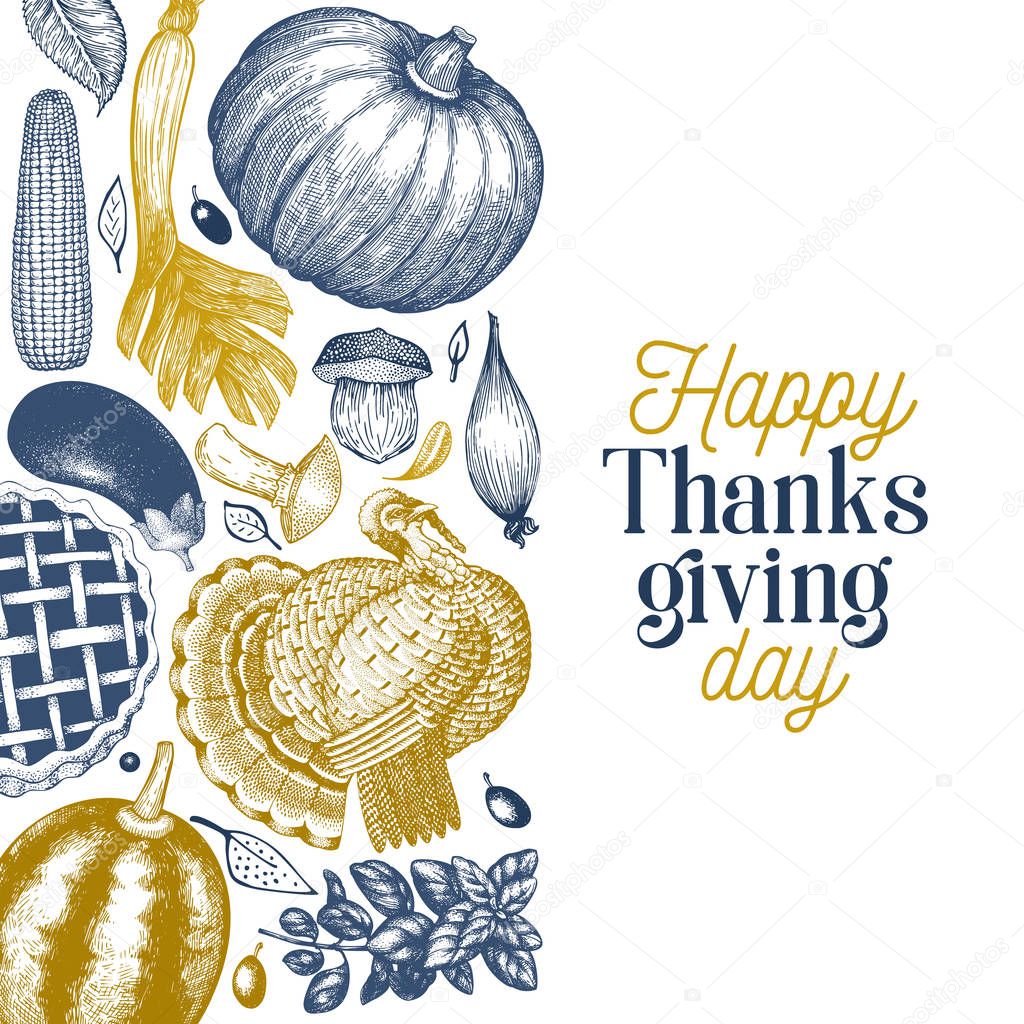 Happy Thanksgiving Day banner. Vector hand drawn illustrations. 