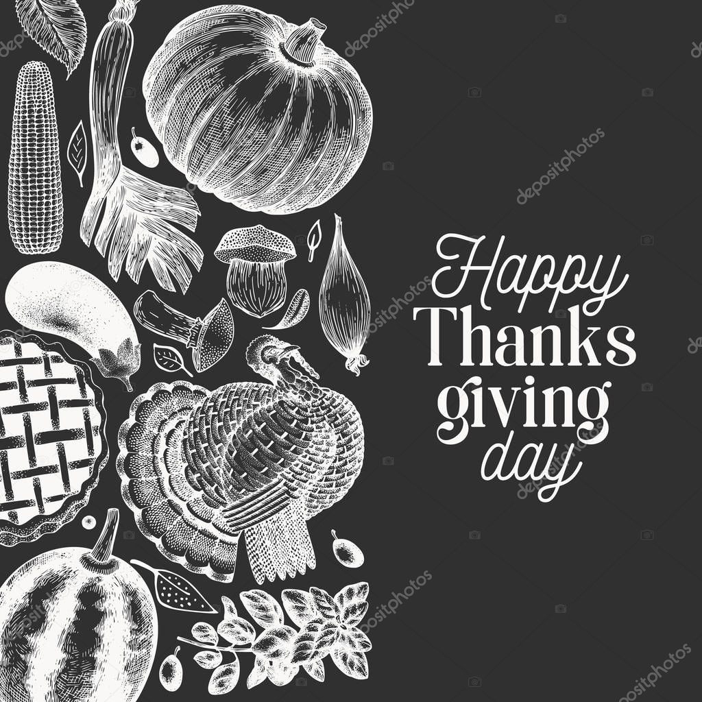 Happy Thanksgiving Day banner. Vector hand drawn illustrations o