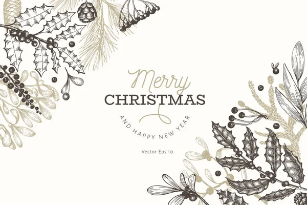 Christmas banner template. Vector hand drawn illustrations. Gree — Stock Vector