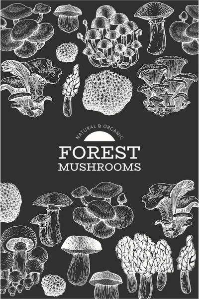 Modelo de design de cogumelos. Ilustração de comida vetorial desenhada à mão em —  Vetores de Stock