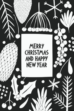 Noel afiş şablonu. Vektör el çizilmiş çizimler. Gree