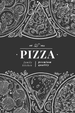 Vektör İtalyan pizza afiş şablonu. El çizilmiş vintage illustr