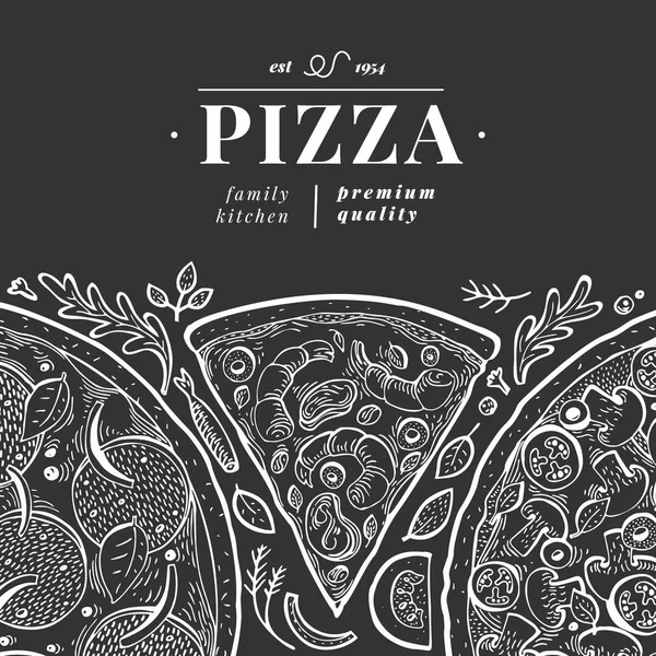 Vektör İtalyan pizza afiş şablonu. El çizilmiş vintage illustr