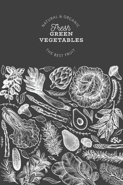 Шаблон дизайну зелених овочів. Рука намальована векторна ілюстрація їжі — стоковий вектор