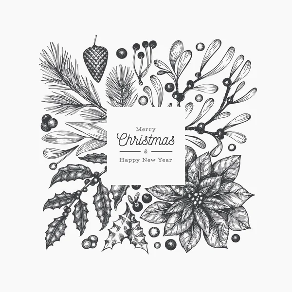 Шаблон рождественских рамок. Иллюзия векторных зимних растений — стоковый вектор