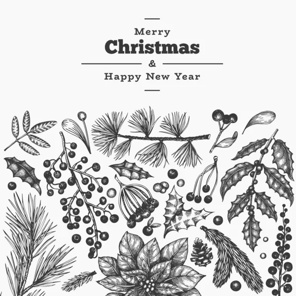 Kerst hand getekende vector wenskaart sjabloon. Vintage styl — Stockvector